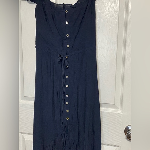 Magnolia Boutique Off The Shoulder Button Down High Low Maxi Dress, Navy, Small - Picture 7 of 9
